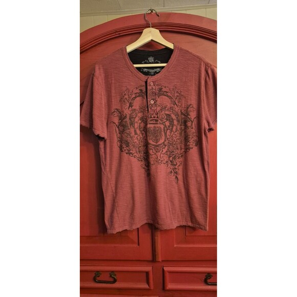 Helix Size Large Red Black Tattoo Print Button Neck Tee Shirt Please Read - Picture 1 of 4
